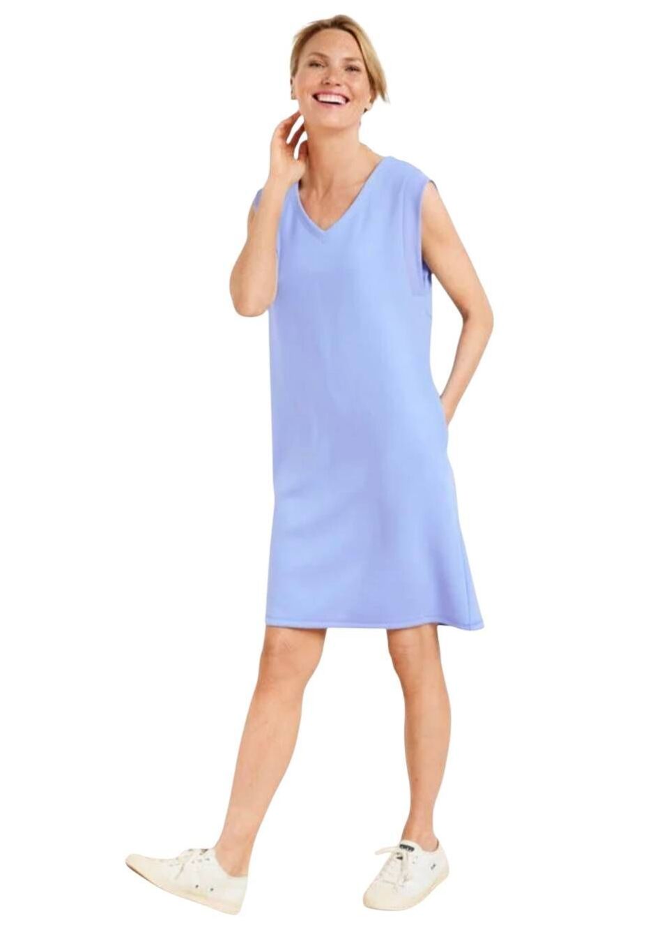 Talbots AirKnit Stretch Sleeveless Shift Dress Periwinkle Blue Pockets NWT XS